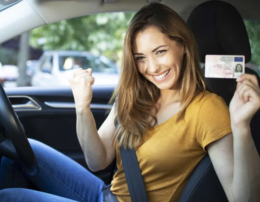 Driver smiling in a car
